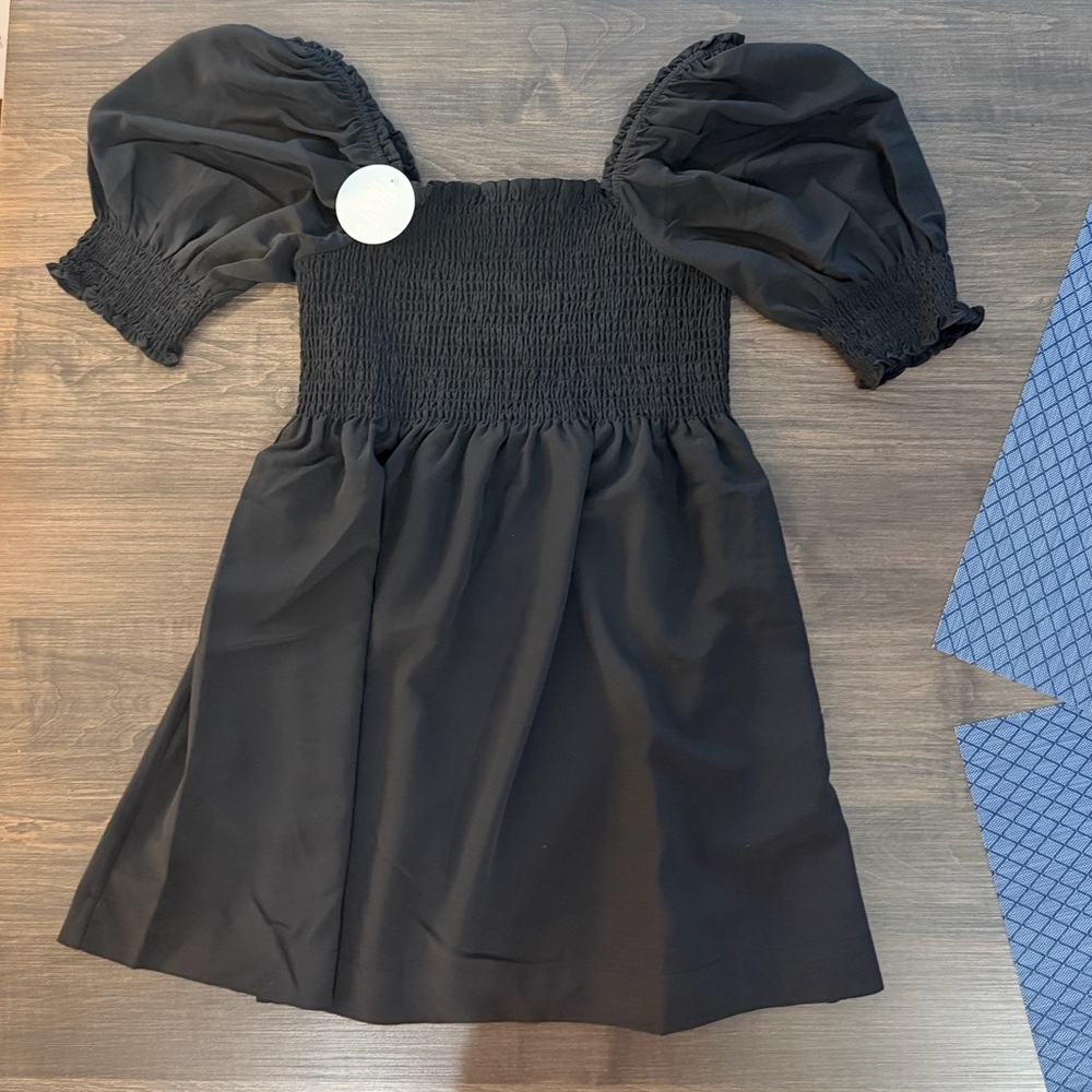 Hill House Women’s Black Puff-Sleeve Smocked Dress (NWT)